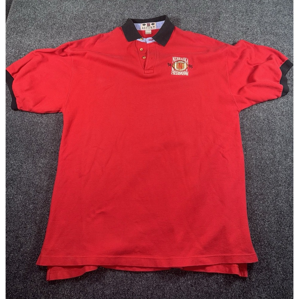 Vintage 1994 1995 Nebraska Huskers National Champions‎ Polo Shirt Red XL Resort